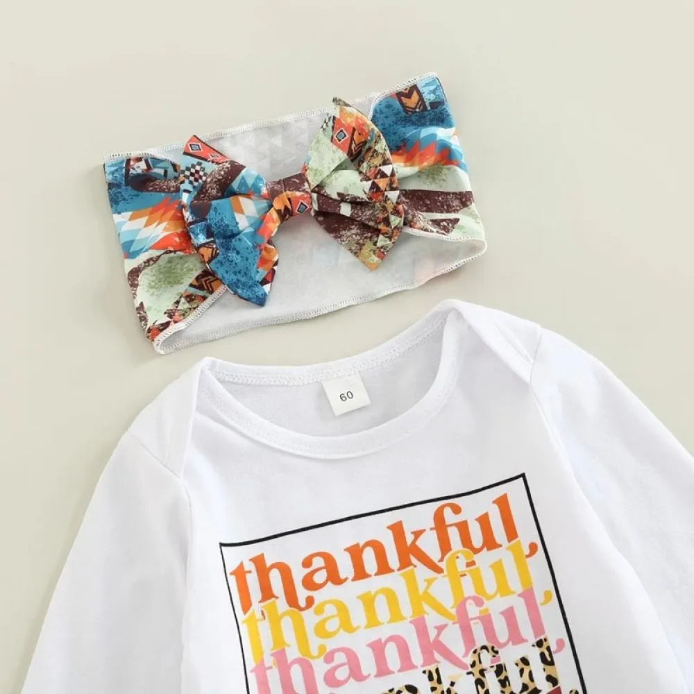 Thanksgiving Set Baby Letter Print Flared Trousers Headgear Three-Piece Set Wholesale Baby Clothes