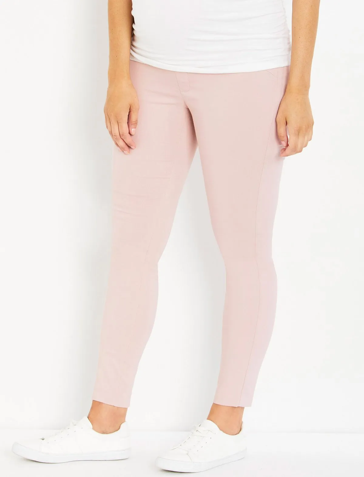 The Maia Secret Fit Belly Skinny Ankle Maternity Pants in Pink