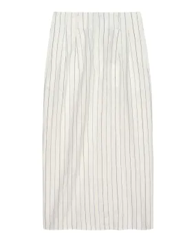 The Pleated Column Skirt. -- Cream Pinstripe