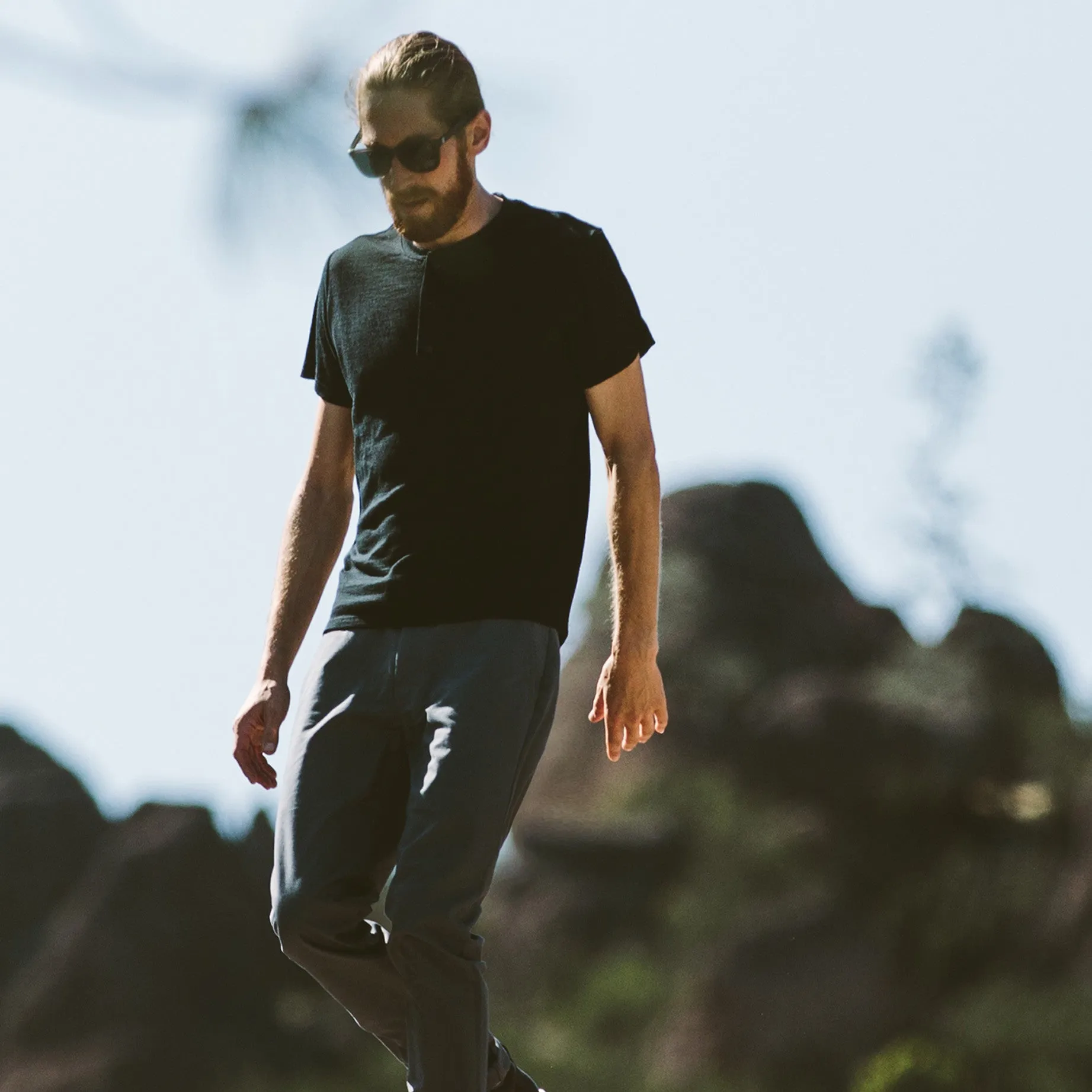 The Short Sleeve Henley in Black Merino