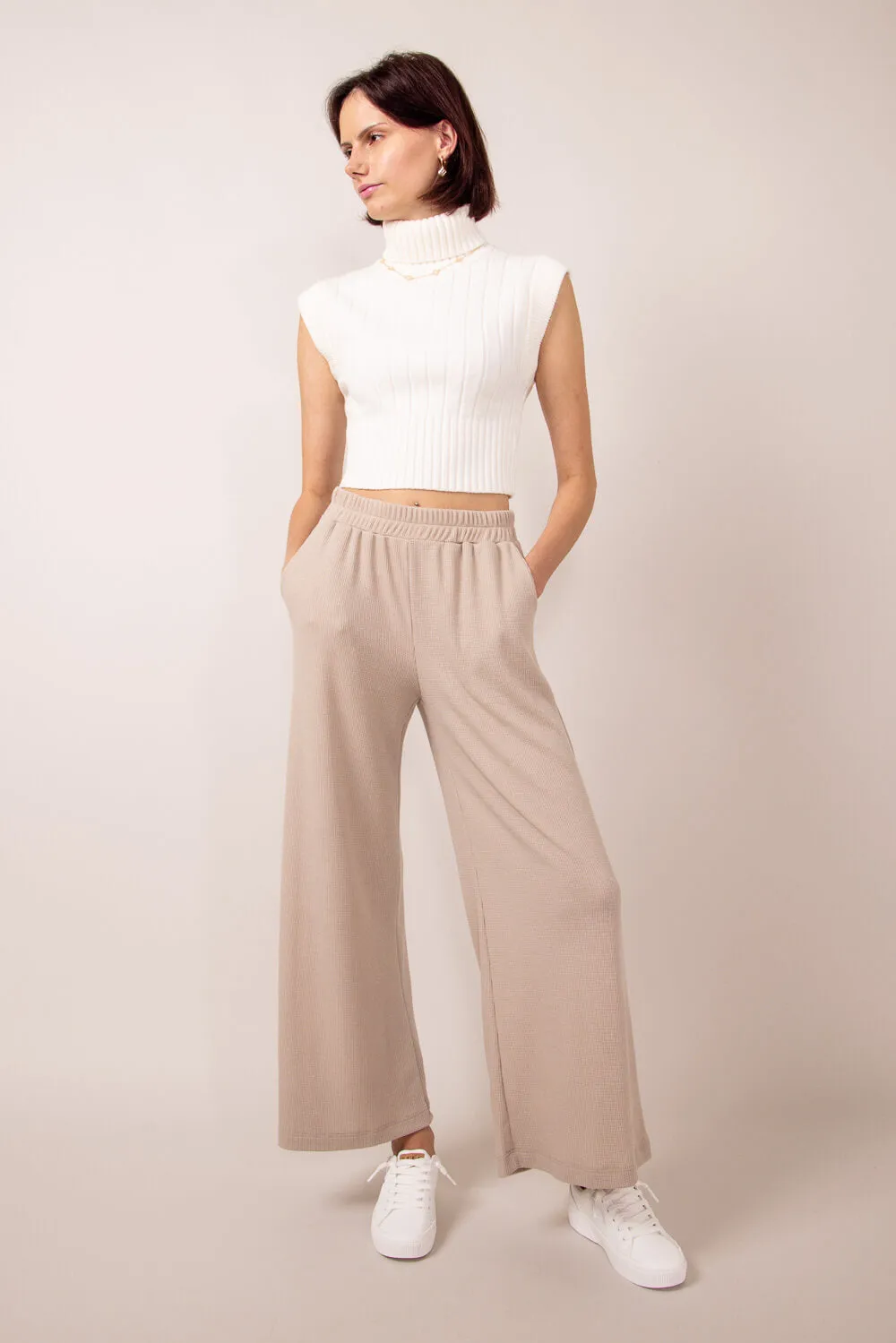 Thermal Wide Leg Pants for Women in Taupe | P70169B-TAUPEII