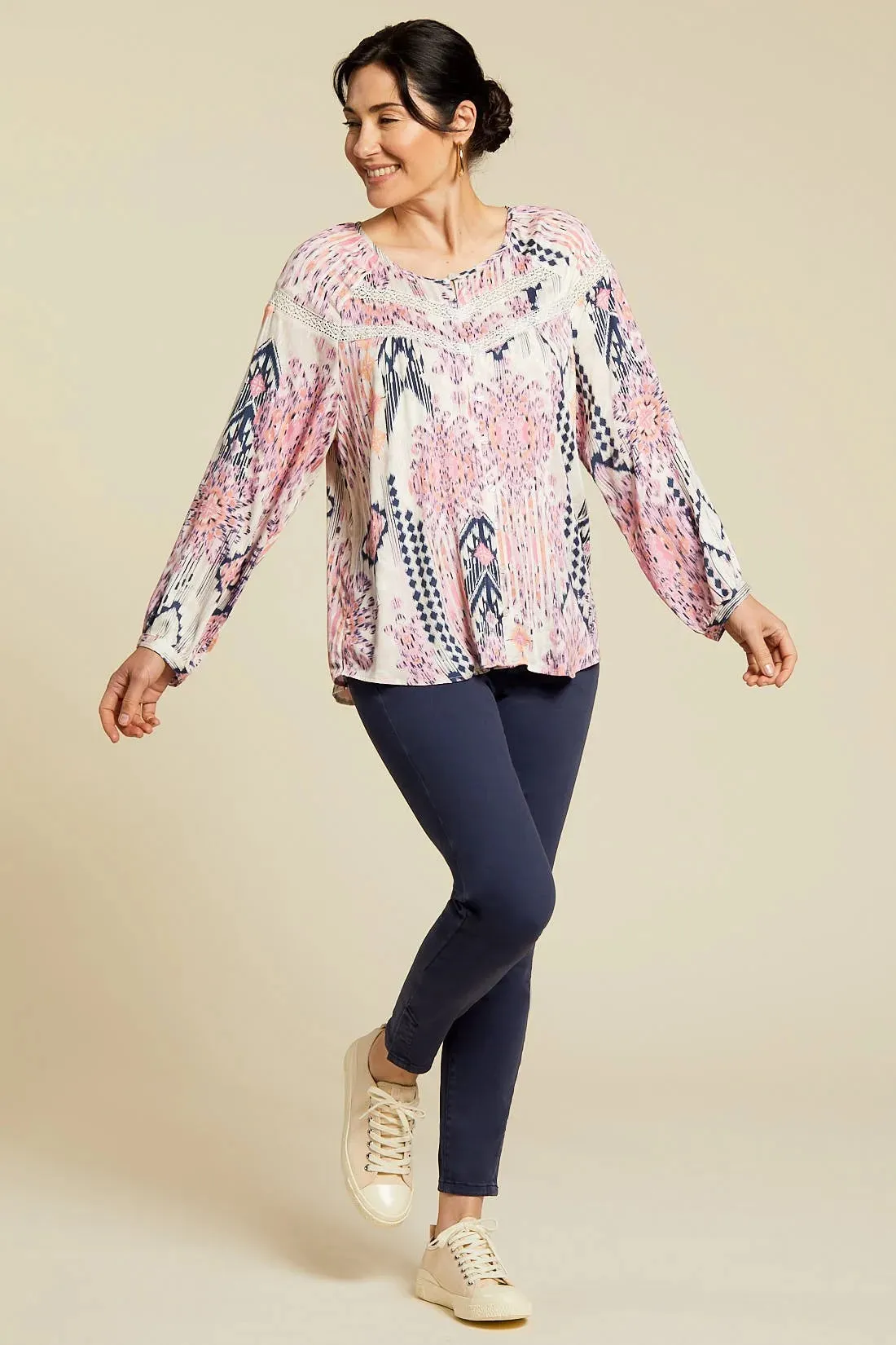 Tribal | Printed Lace-Insert Blouse | Women's