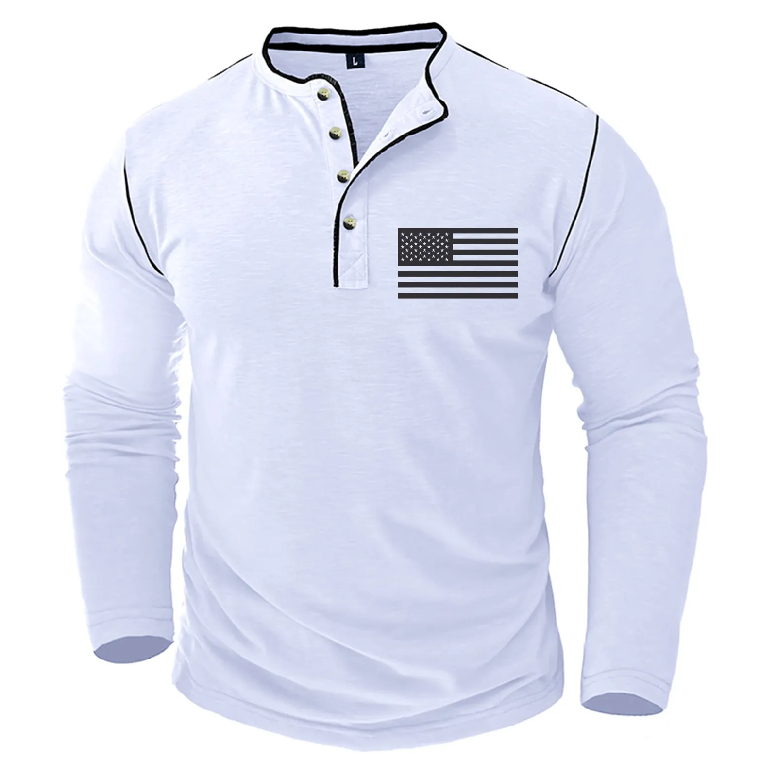 USA FLAG SLUB COTTON 1/4 BUTTON HENLEY SHIRT