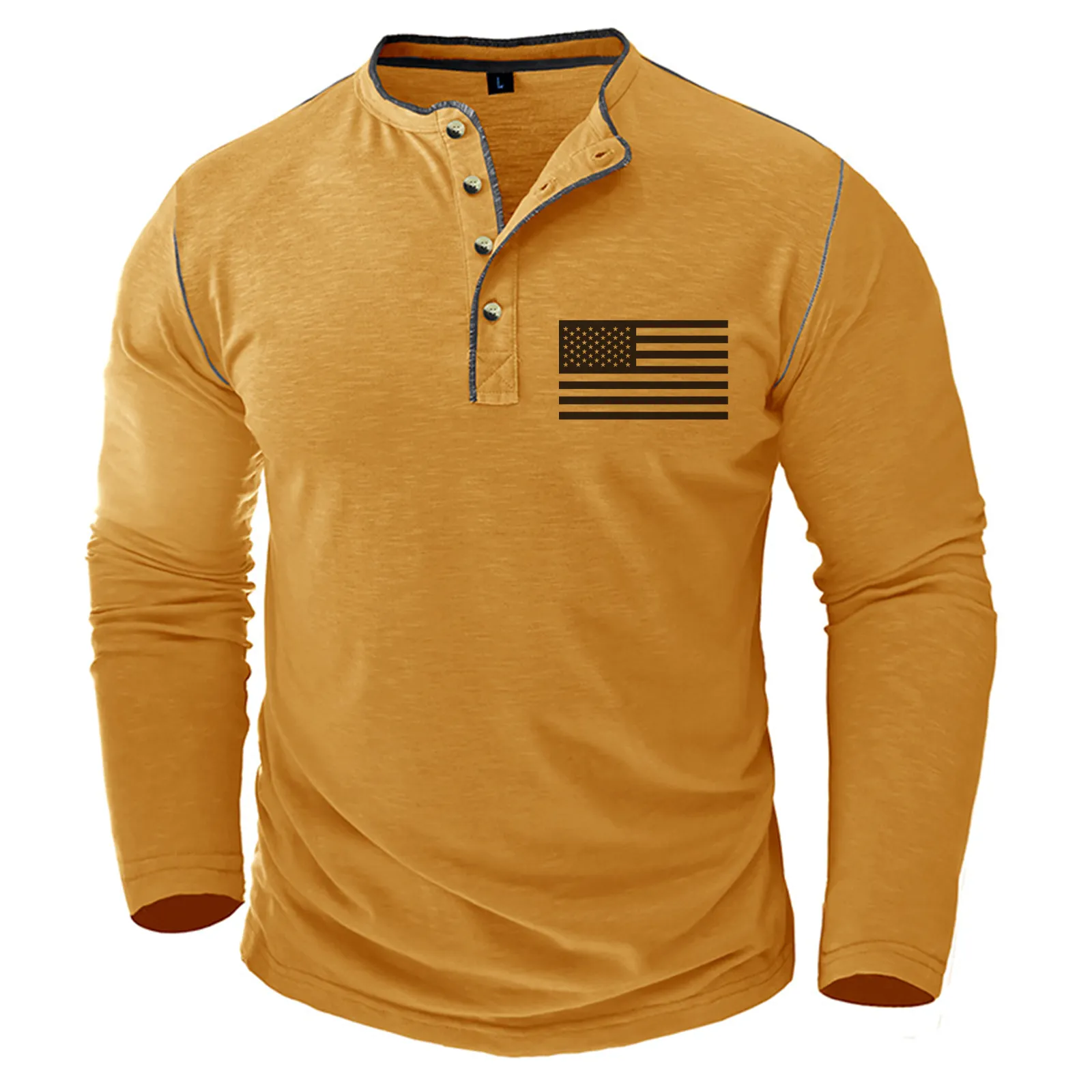 USA FLAG SLUB COTTON 1/4 BUTTON HENLEY SHIRT