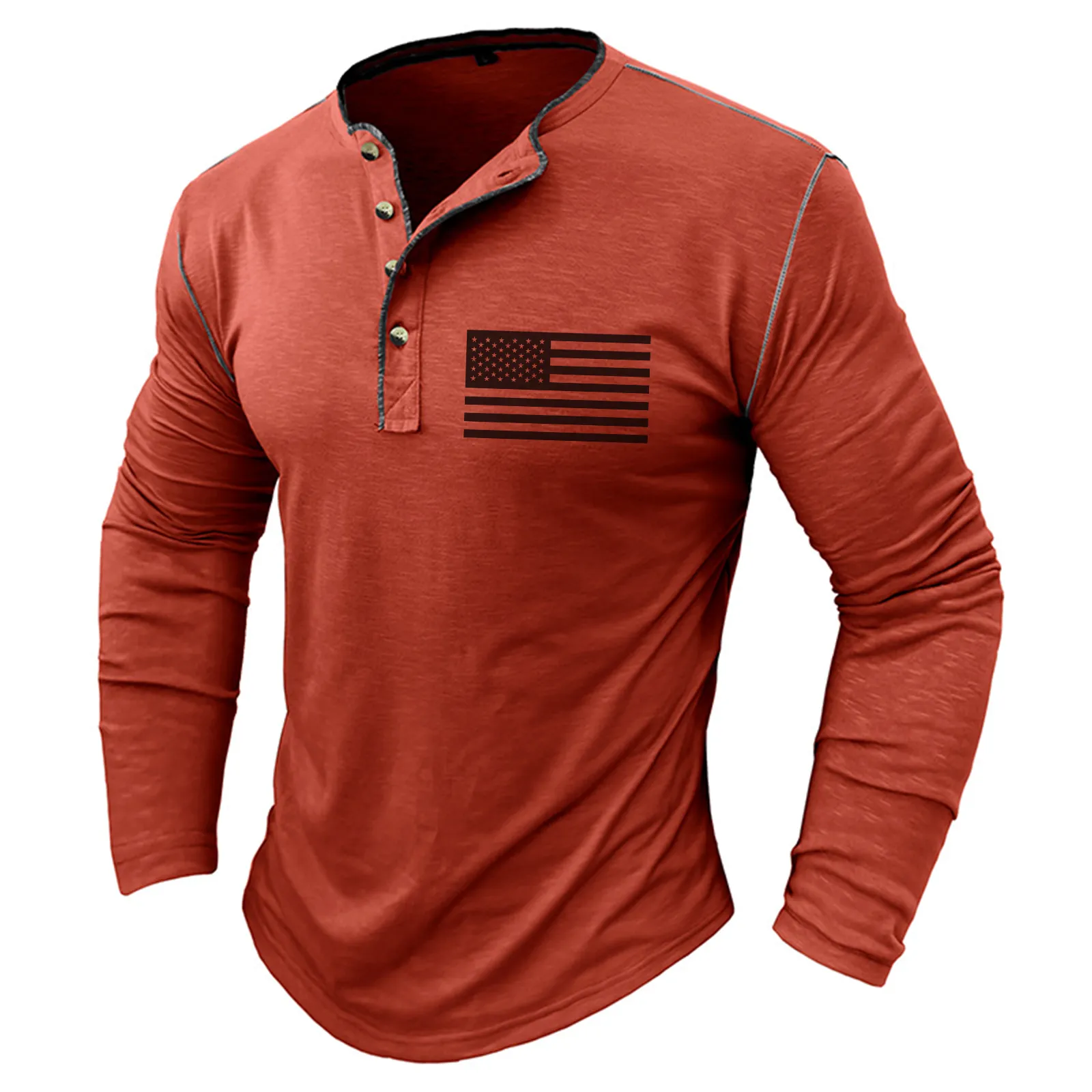 USA FLAG SLUB COTTON 1/4 BUTTON HENLEY SHIRT