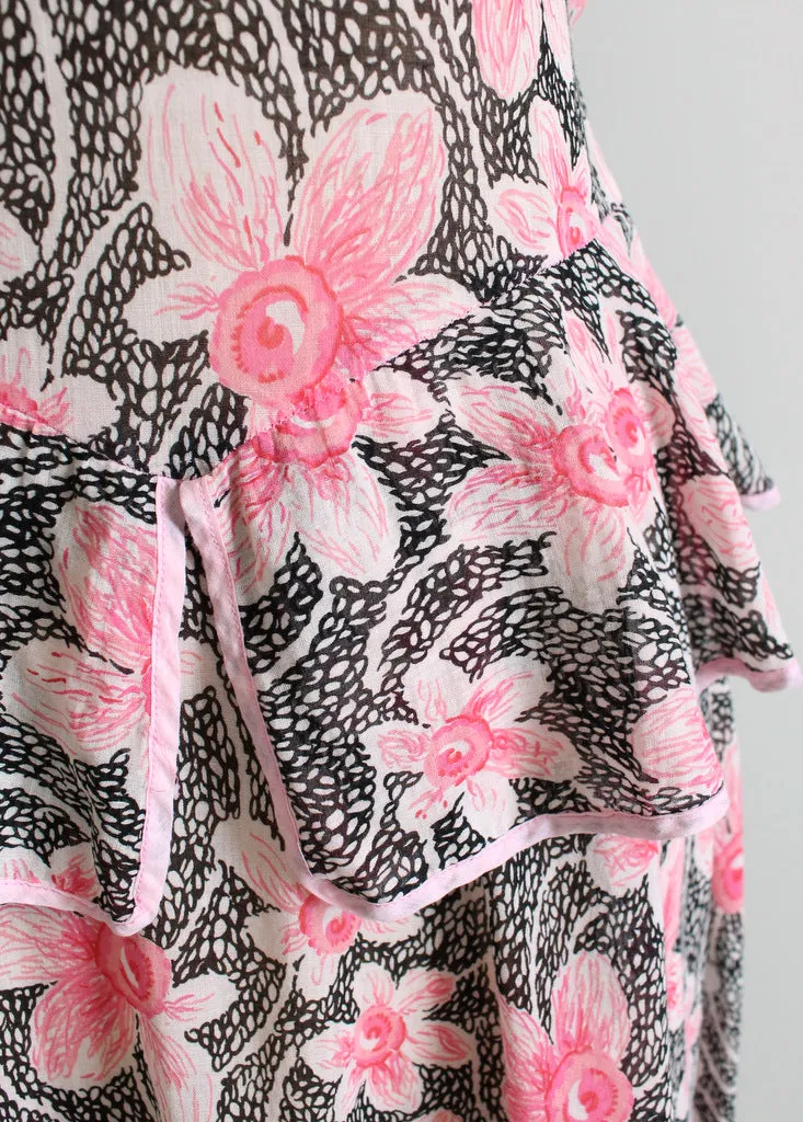 Vintage 1930s Pink and Black Floral Peplum Dress