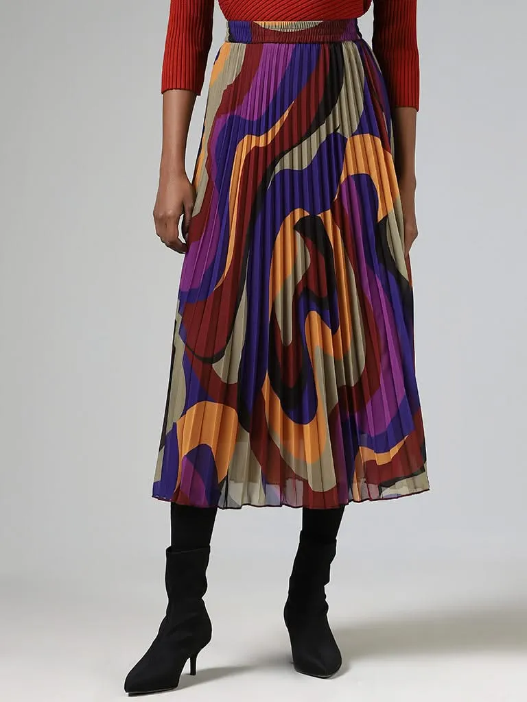 Wardrobe Multicolor Printed Pleated Skirt