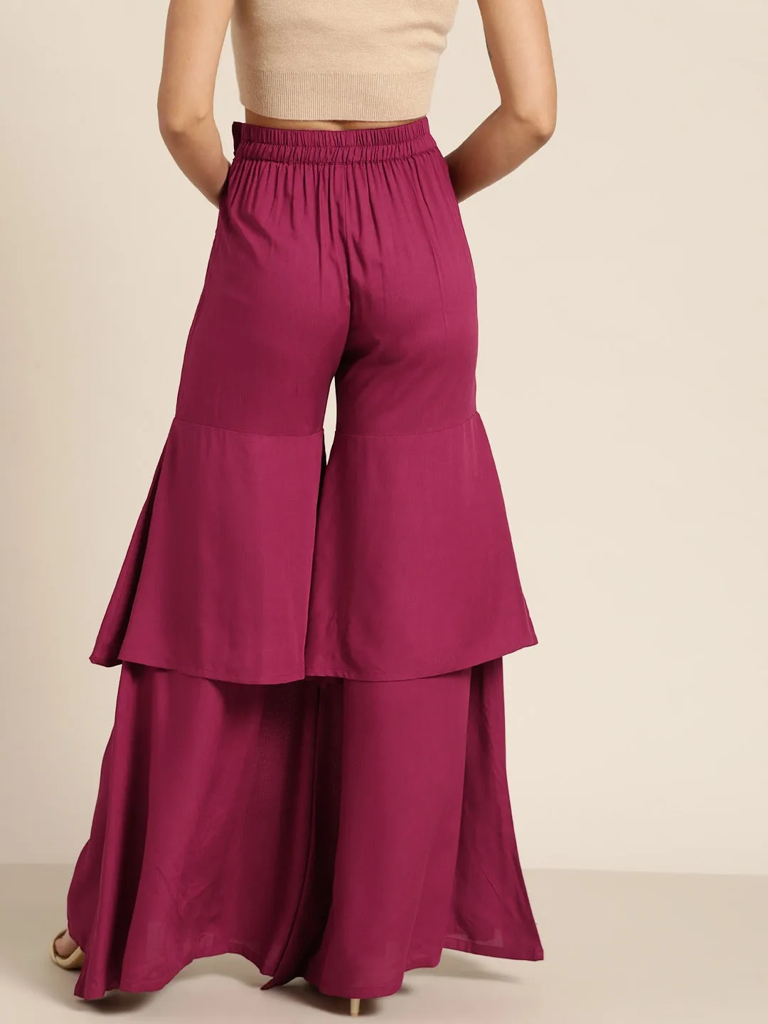 Women Burgundy Frilly Liva Pants