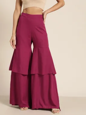 Women Burgundy Frilly Liva Pants