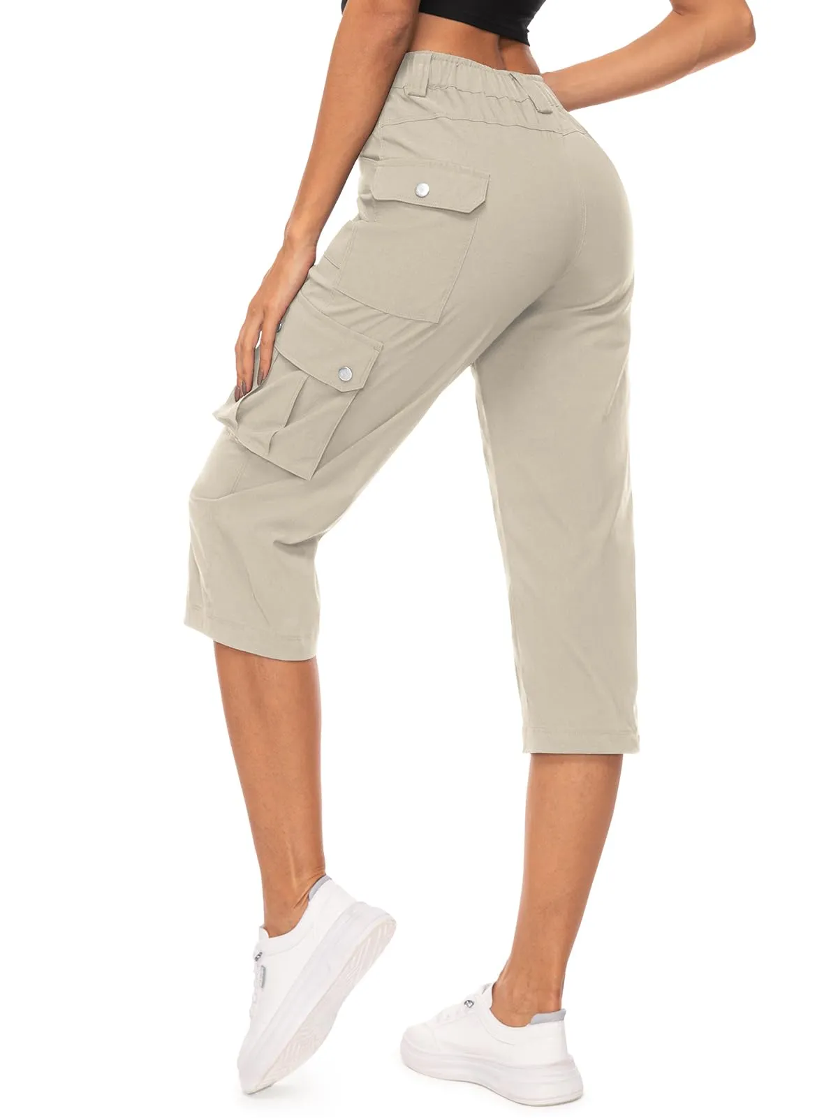 Women's Cargo Capris Pants High Waist Waterproof Hiking Casual Travel Summer Pants for Women with 6 Pockets