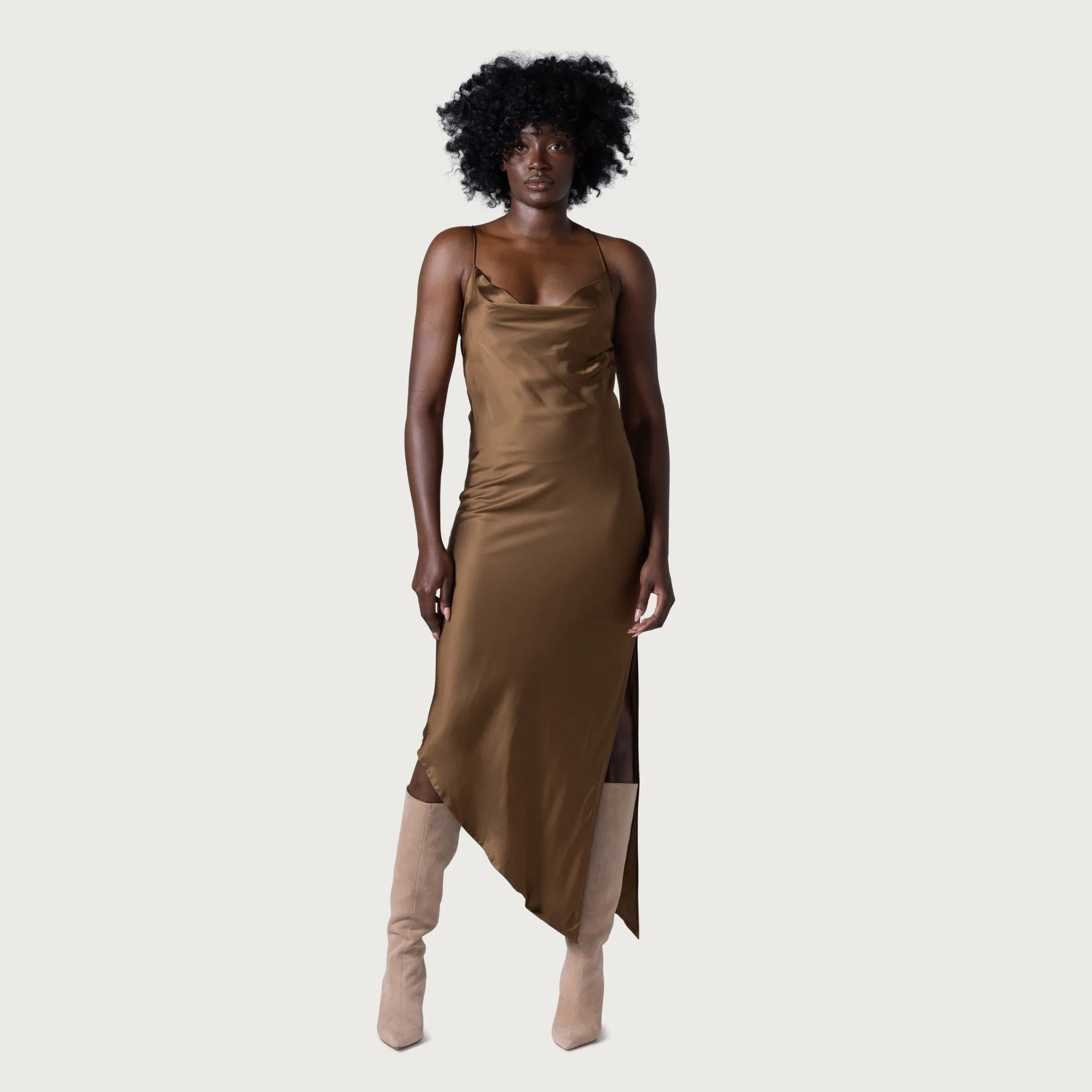 Womens Notes Slip Dress - Brown