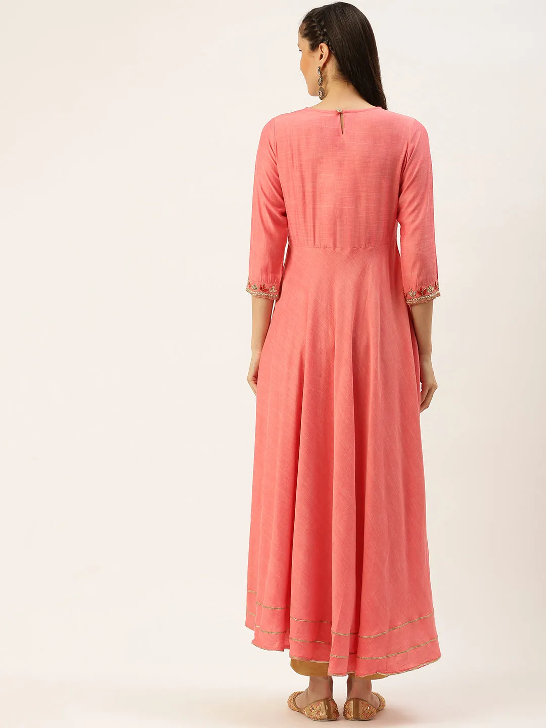 Women's Pink Embellished A-Line Kurtas