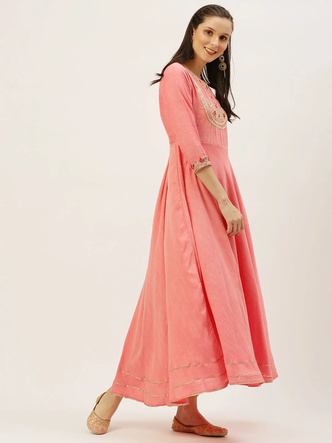 Women's Pink Embellished A-Line Kurtas